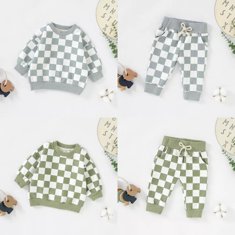 Toddler Pullover Drop Sleeve Elastic Plaid Pants Organic Cotton French Terry
